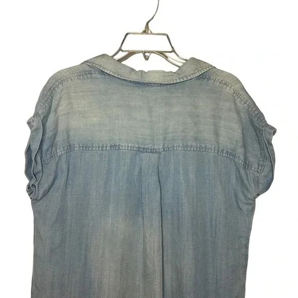 Altar’d State Chambray Lyocell Dress Blue Fringe Hem Pockets Size M - Picture 5 of 10
